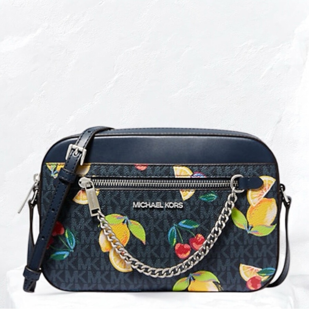 Michael Kors-Jet set large fruit print LOGO crossbody-RETAIL $398